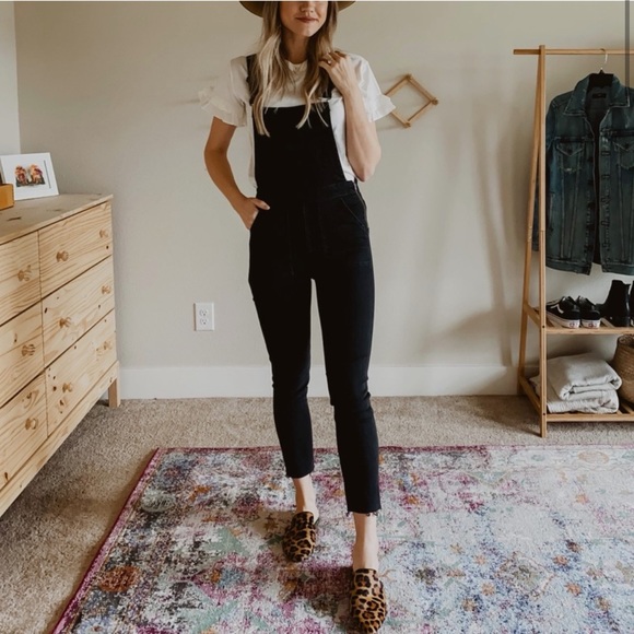 Madewell Slim Black Washed Cross Back Straps Zipper Side Jean Overalls size XS - Picture 3 of 14